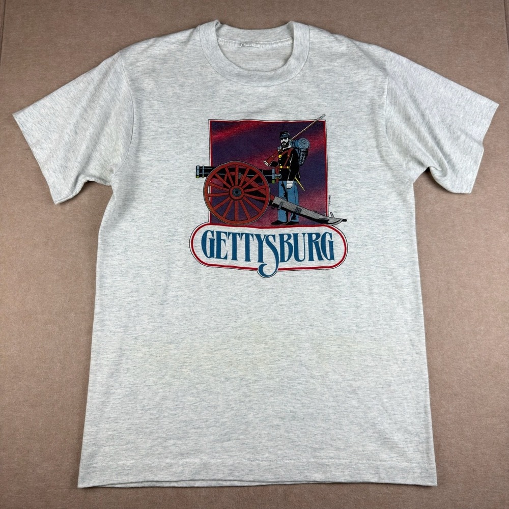 Vintage Gettysburg Civil War‎ Single Stitch Graphic Tee Mens Small Gray